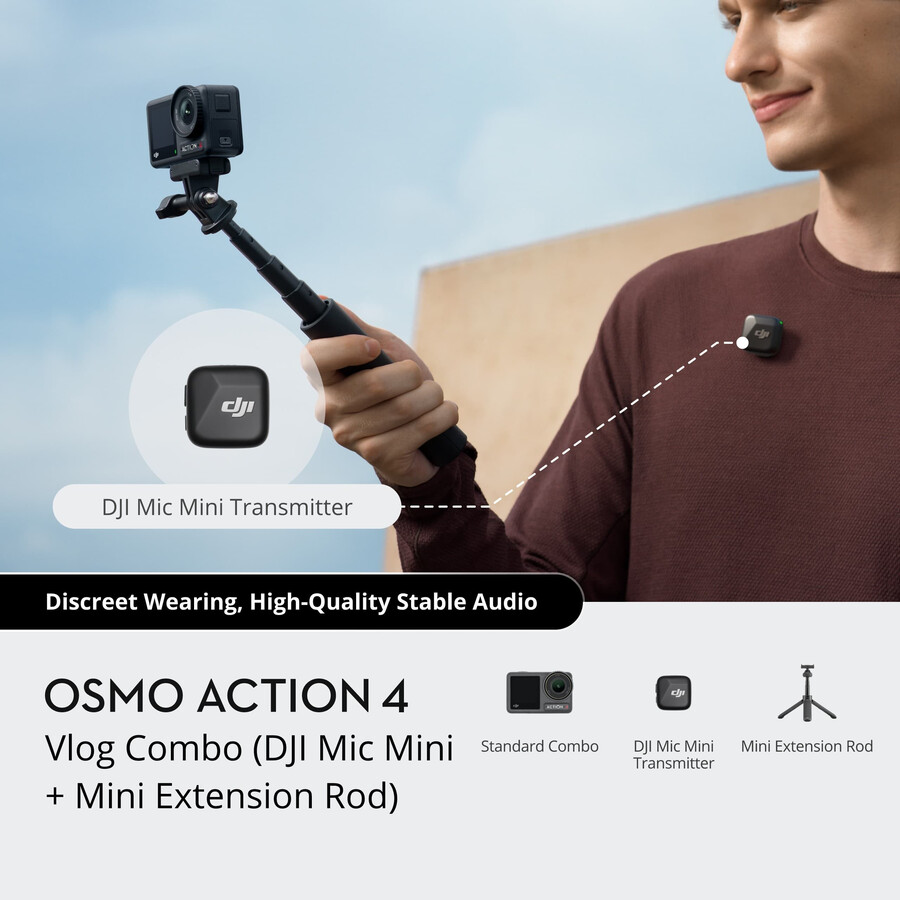 osmo action 4 vlog-paket dji mic mini mini-förlängningsstång