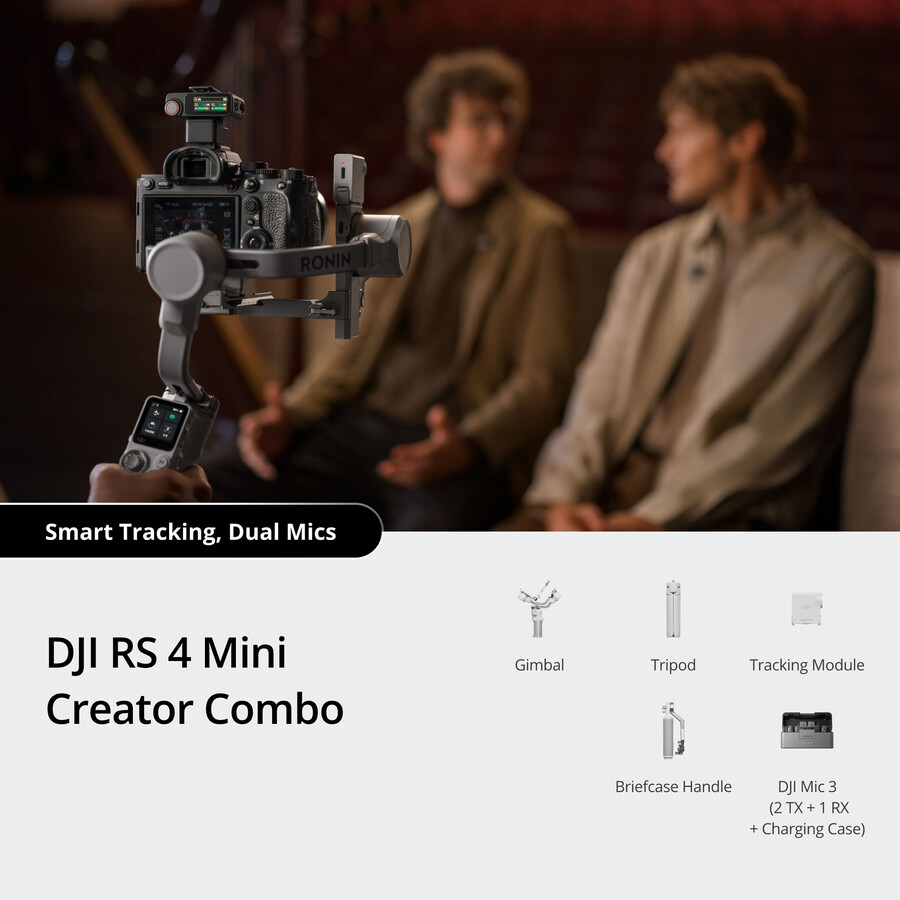 dji rs 4 mini creator-paket dji mic 3 2 tx 1 rx laddningsfodral